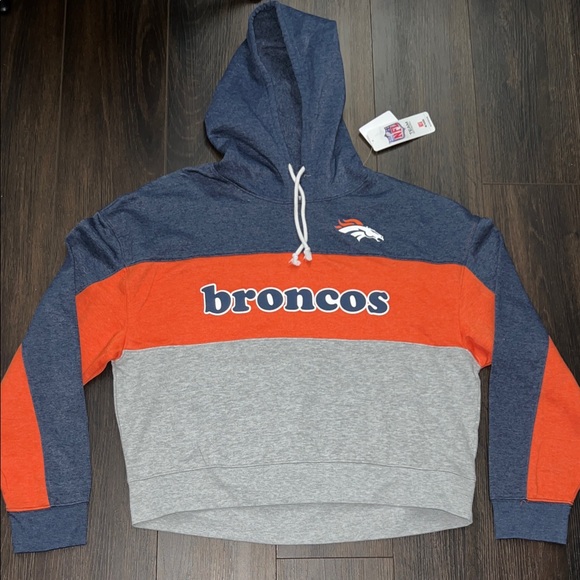 NFL Team Apparel Women’s Denver Broncos Colorblock Hoodie - Picture 1 of 7